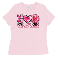 Bubblegum Pink Peace love cure Breast Cancer Awareness Ladies Tee - FaDigitalArtStudio