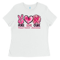 White Peace love cure Breast Cancer Awareness Ladies Tee - FaDigitalArtStudio