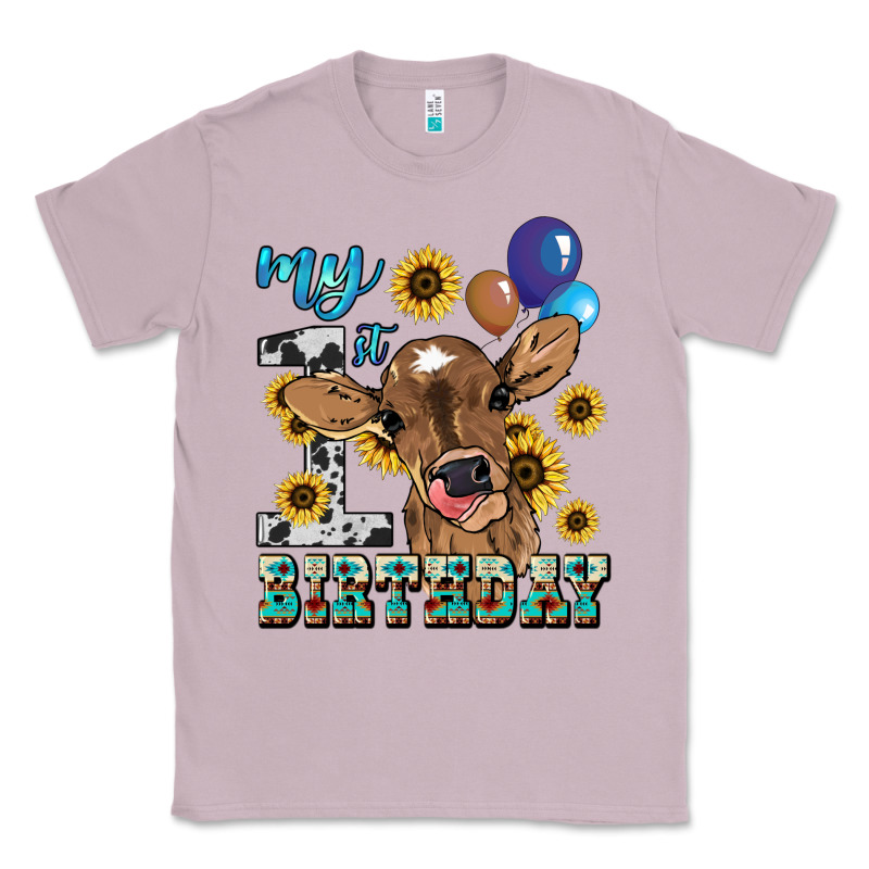 My First Birthday Baby Cow Sunflower Classic Tee by HowdyJamesFarm | Teevron