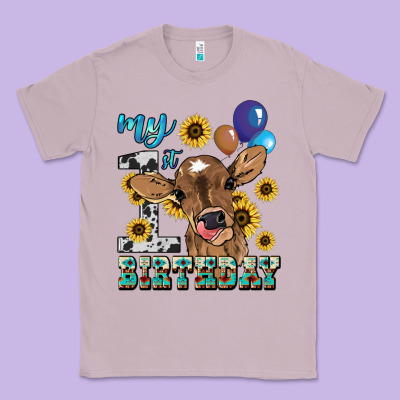 My First Birthday Baby Cow Sunflower Classic Tee Designed By Howdyjamesfarm