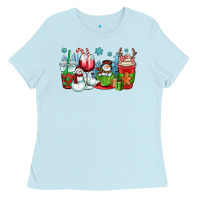 Baby Blue christmas snowman coffee cups Ladies Tee - OliviaCreatesArt