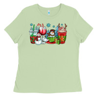 Matcha christmas snowman coffee cups Ladies Tee - OliviaCreatesArt