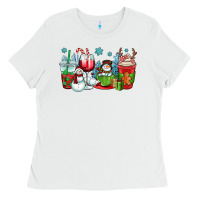 White christmas snowman coffee cups Ladies Tee - OliviaCreatesArt