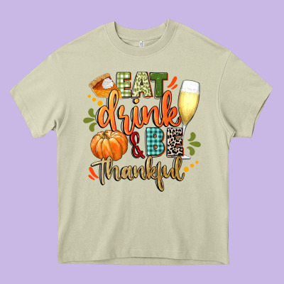 Eat Drink And Be Thankful Heavy Core Tee Designed By Cowgirlartshop