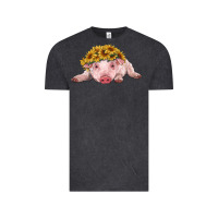 Vintage Black baby pig with sunflower headband Vintage Tee - RanaPortraitStore