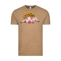 Vintage Coffee baby pig with sunflower headband Vintage Tee - RanaPortraitStore