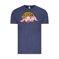 Vintage Denim baby pig with sunflower headband Vintage Tee - RanaPortraitStore
