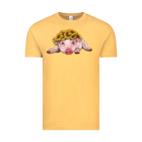 Vintage Mustard baby pig with sunflower headband Vintage Tee - RanaPortraitStore