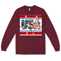 Burgundy 4th of july usa seamless pattern Long Sleeve Tee - BundleAndBundleShop
