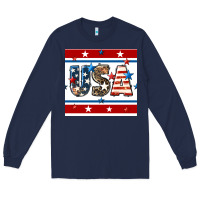 Navy 4th of july usa seamless pattern Long Sleeve Tee - BundleAndBundleShop
