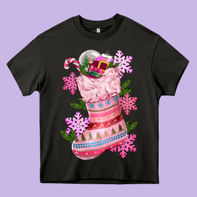 Pink Christmas Socks Heavy Core Tee Designed By Cowgirlartshop