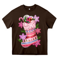 Chocolate Brown pink christmas socks Heavy Core Tee - CowGirlArtShop