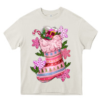 Cream pink christmas socks Heavy Core Tee - CowGirlArtShop