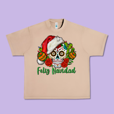 Feliz Navidad Skull Urban Heavy Tee Designed By Bundleandbundleshop