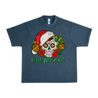 Midnight Navy Feliz Navidad Skull Urban Heavy Tee - BundleAndBundleShop