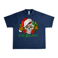 Navy Feliz Navidad Skull Urban Heavy Tee - BundleAndBundleShop