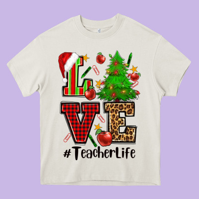 Love Teacher Life Christmas Heavy Core Tee Designed By Cowgirlartshop