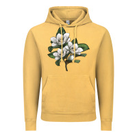 Vintage Mustard Magnolia Flower Illustration Vintage Hoodie - LillyAllenDesigns