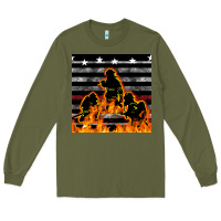 Army Green american firefighters seamless pattern Long Sleeve Tee - BundleAndBundleShop