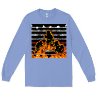 Colony Blue american firefighters seamless pattern Long Sleeve Tee - BundleAndBundleShop