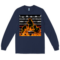 Navy american firefighters seamless pattern Long Sleeve Tee - BundleAndBundleShop