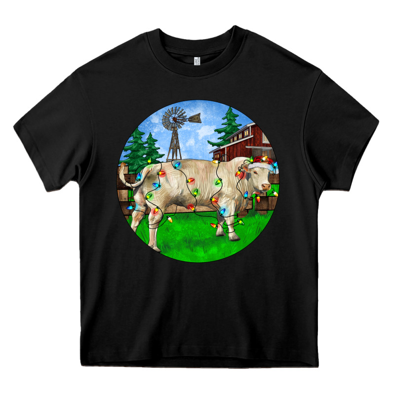 Christmas Charolais Bull And Barnyard Heavy Core Tee by RanaPortraitStore | Teevron