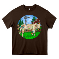 Chocolate Brown Christmas Charolais Bull And Barnyard Heavy Core Tee - RanaPortraitStore