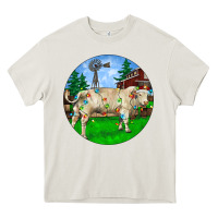 Cream Christmas Charolais Bull And Barnyard Heavy Core Tee - RanaPortraitStore