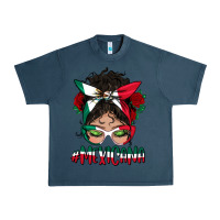 Midnight Navy Mexicana Messy Bun Mama Urban Heavy Tee - BundleAndBundleShop