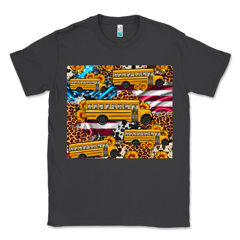 School Bus American Flag Sunflower Cowhide Leopard Classic Tee by Artiststas | Teevron