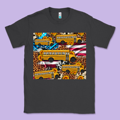 School Bus American Flag Sunflower Cowhide Leopard Classic Tee Designed By Artiststas