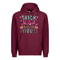 Burgundy Thick Thighs And Love Vibes Premium Hoodie - CowhideDigitalArt