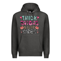 Charcoal Heather Thick Thighs And Love Vibes Premium Hoodie - CowhideDigitalArt