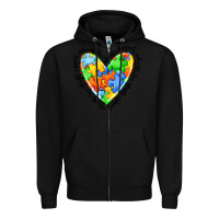 Black autism heart Zipper Hoodie - JahusDesignShop
