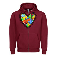Burgundy autism heart Zipper Hoodie - JahusDesignShop