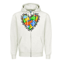 Oatmeal Heather autism heart Zipper Hoodie - JahusDesignShop