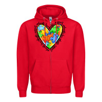Red autism heart Zipper Hoodie - JahusDesignShop