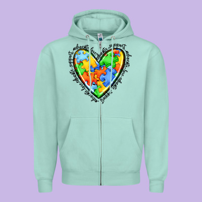 Autism Heart Zipper Hoodie Designed By Jahusdesignshop