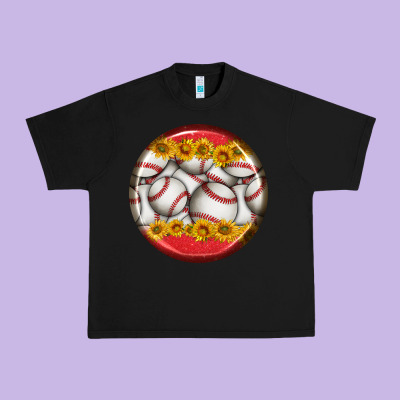Baseball With Sunflower Round Earrings Urban Heavy Tee Designed By Bundleandbundleshop