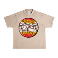 French Oak baseball with sunflower round earrings Urban Heavy Tee - BundleAndBundleShop