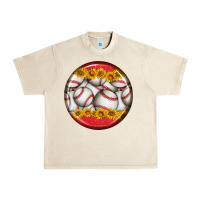 Sandshell baseball with sunflower round earrings Urban Heavy Tee - BundleAndBundleShop