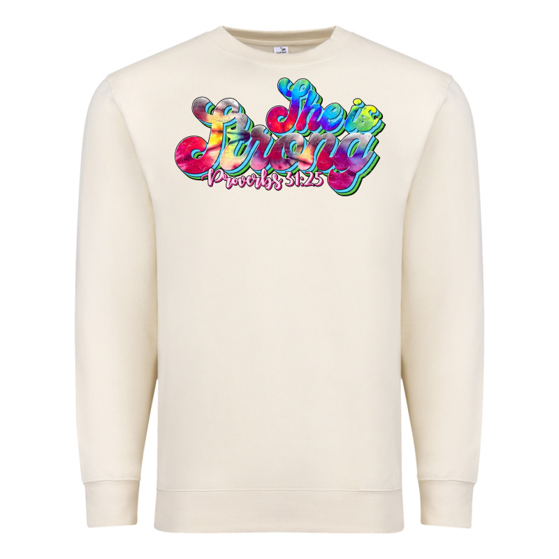 She Is Strong Proverbs 31:25 Premium Sweatshirt by JahusDesignShop | Teevron