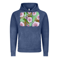 Vintage Denim Pink Roses Background Vintage Hoodie - LillyAllenDesigns
