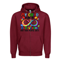 Burgundy my child may be non verbal but this mama ain's Zipper Hoodie - JahusDesignShop