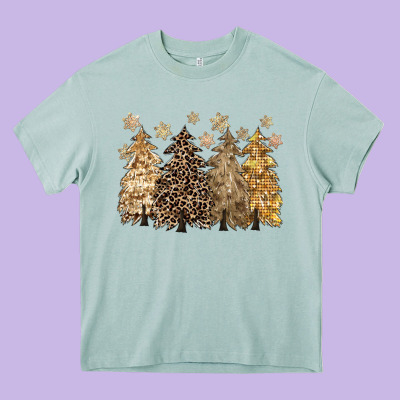 Merry Christmas Leopard Trees Heavy Core Tee Designed By Cowgirlartshop