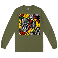Army Green african masks colorful seamless pattern Long Sleeve Tee - BundleAndBundleShop