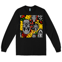 Black african masks colorful seamless pattern Long Sleeve Tee - BundleAndBundleShop