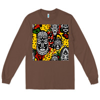 Chestnut african masks colorful seamless pattern Long Sleeve Tee - BundleAndBundleShop