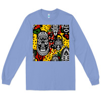 Colony Blue african masks colorful seamless pattern Long Sleeve Tee - BundleAndBundleShop