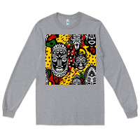 Heather Grey african masks colorful seamless pattern Long Sleeve Tee - BundleAndBundleShop